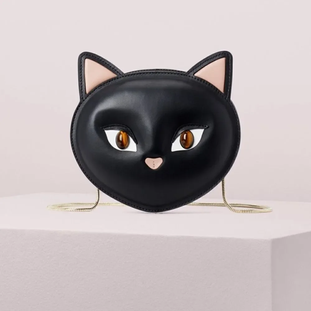 Kate Spade Black Cat Leather Crossbody Bag Novelty Purse Cute Kawaii Coquette